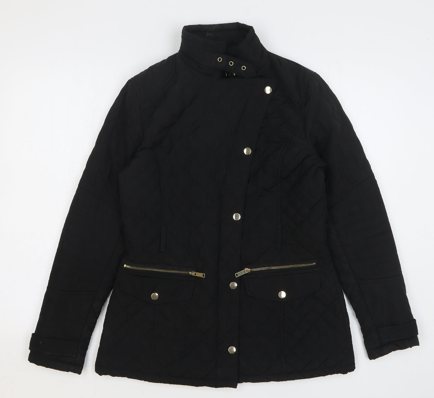 Dunnes Stores Womens Black Quilted Jacket Size 10 Zip
