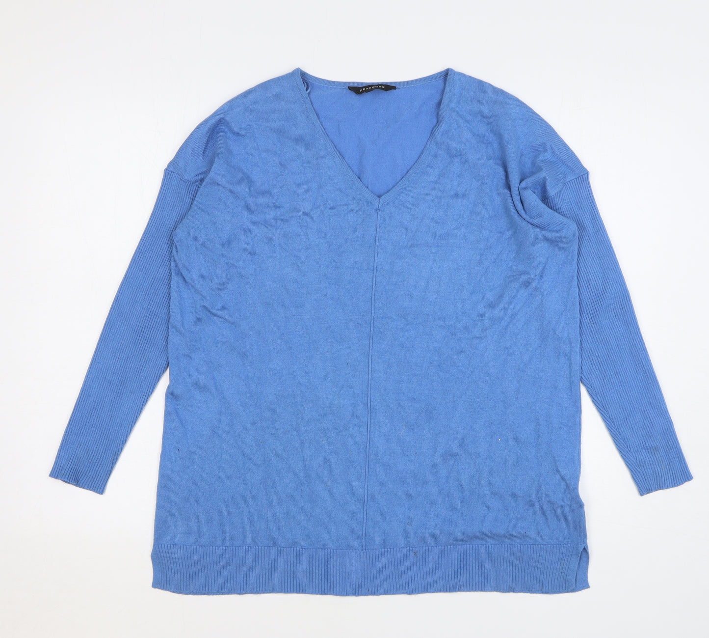 Peacocks Womens Blue V-Neck Viscose Pullover Jumper Size M