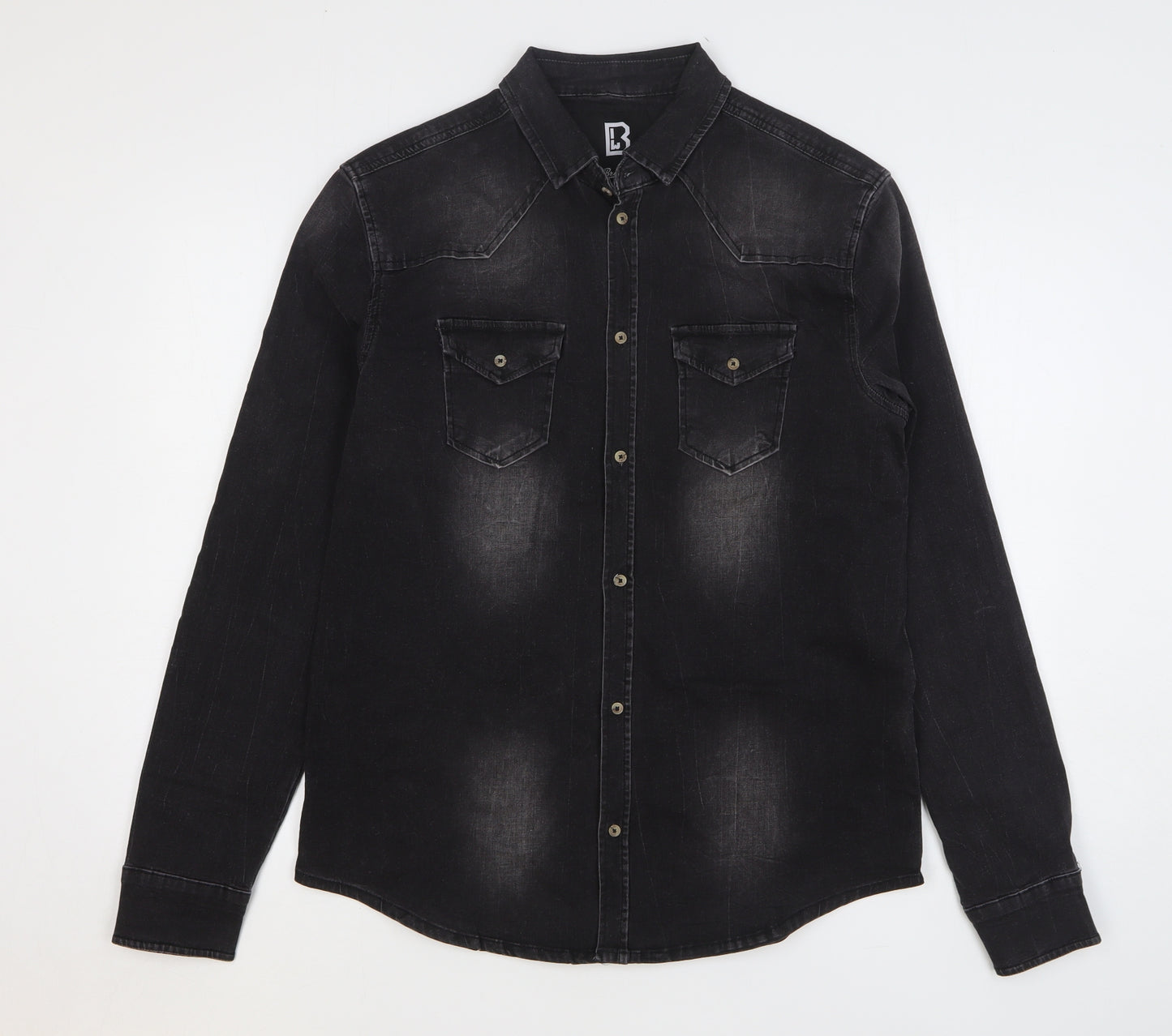 Brandit Mens Black Cotton Button-Up Size L Collared Button