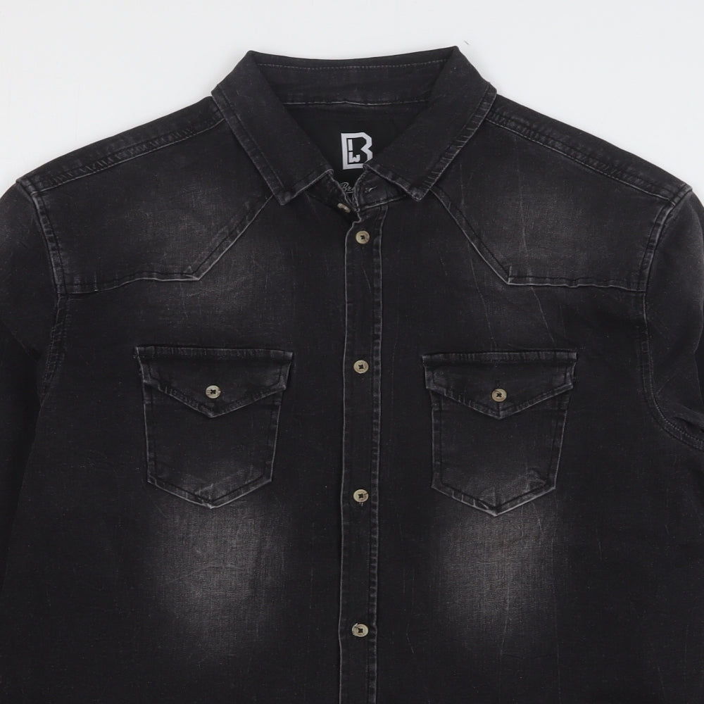 Brandit Mens Black Cotton Button-Up Size L Collared Button