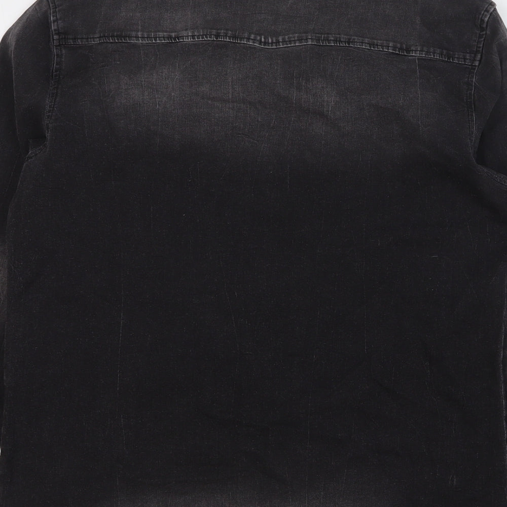 Brandit Mens Black Cotton Button-Up Size L Collared Button