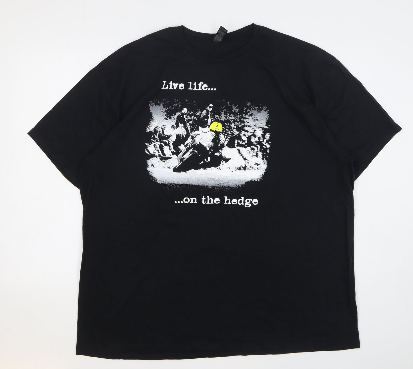 Gildan Mens Black Cotton T-Shirt Size 2XL Round Neck - Motorbike