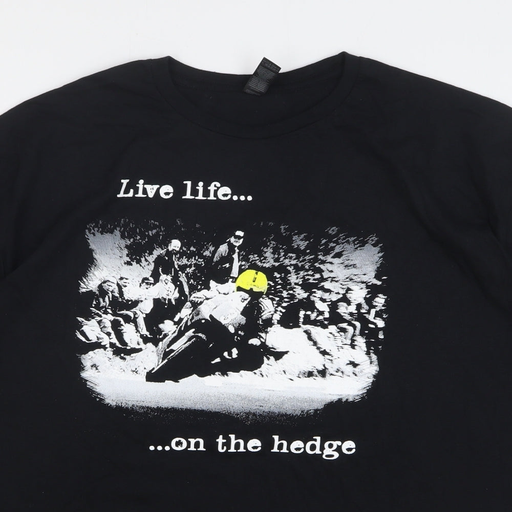 Gildan Mens Black Cotton T-Shirt Size 2XL Round Neck - Motorbike