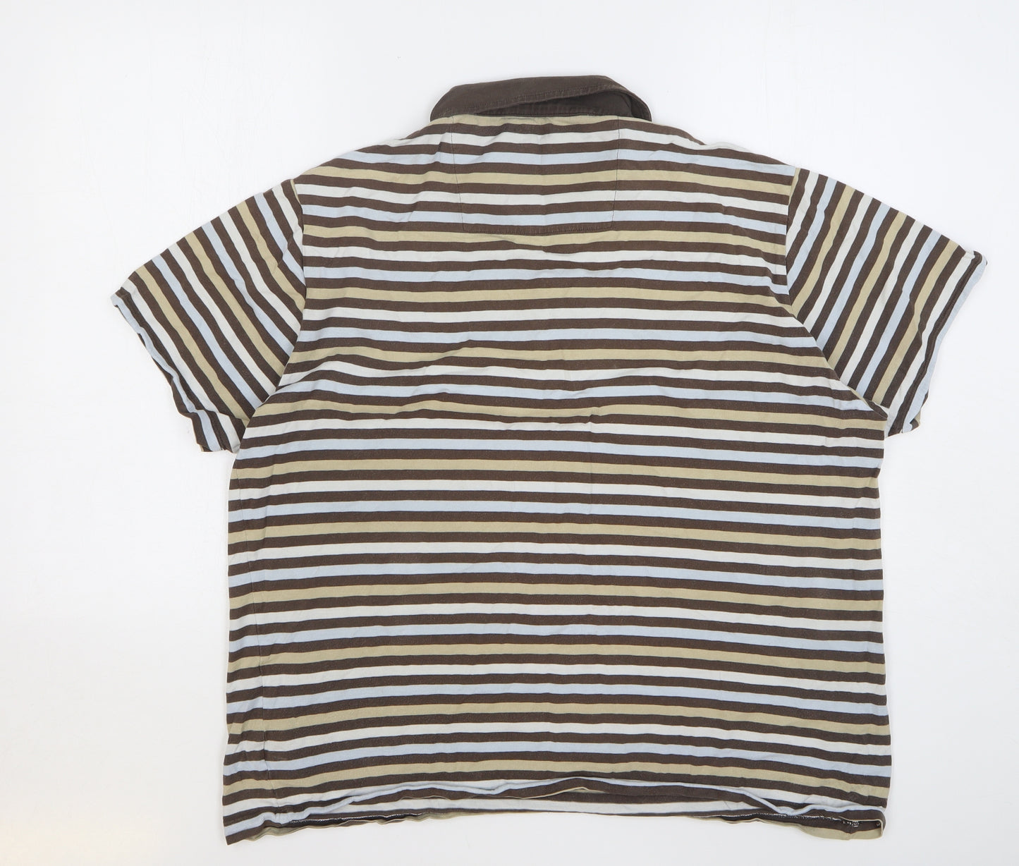 F&F Mens Multicoloured Striped Cotton Polo Size XL Collared Button