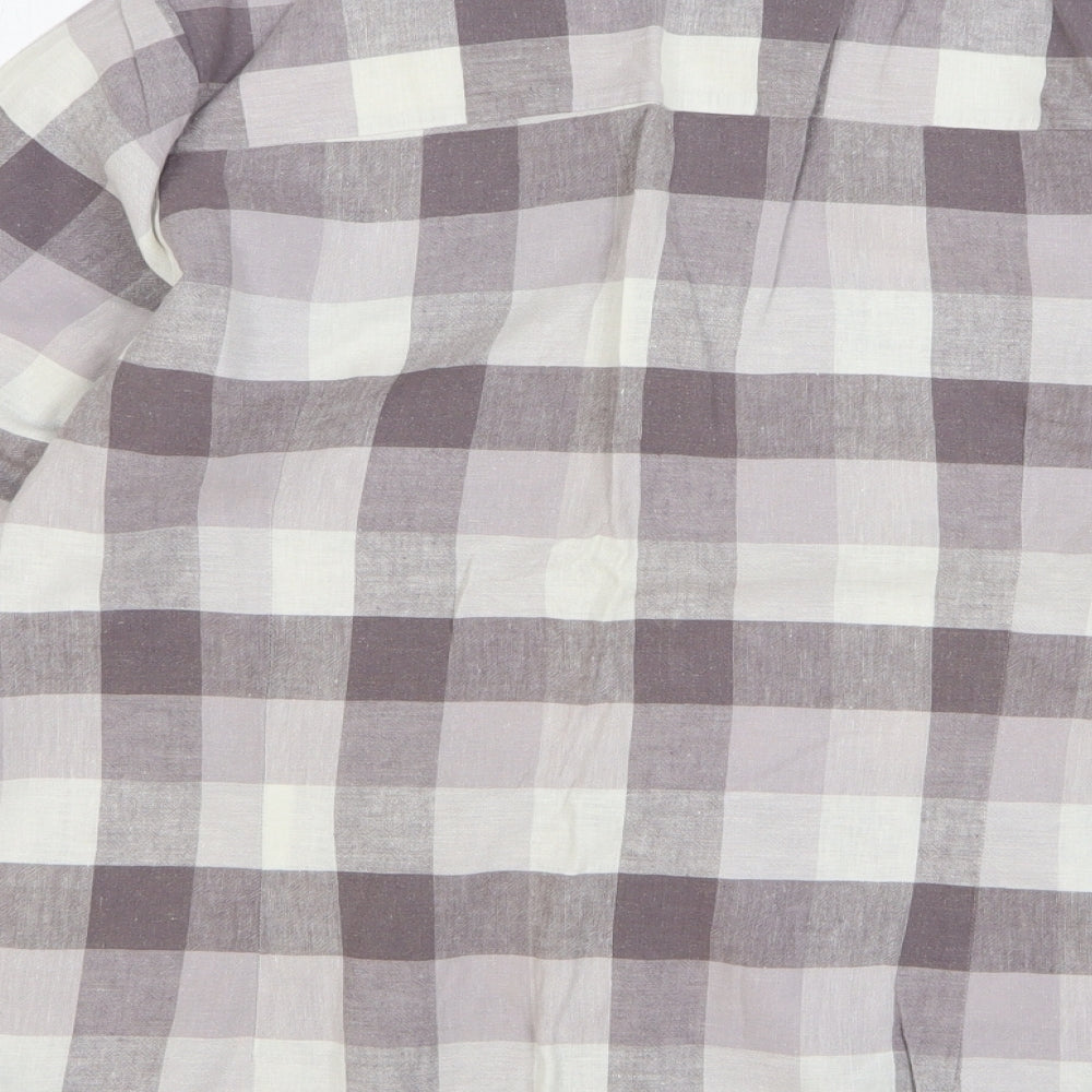 Marks and Spencer Womens Grey Check Linen Basic Button-Up Size 18 Collared