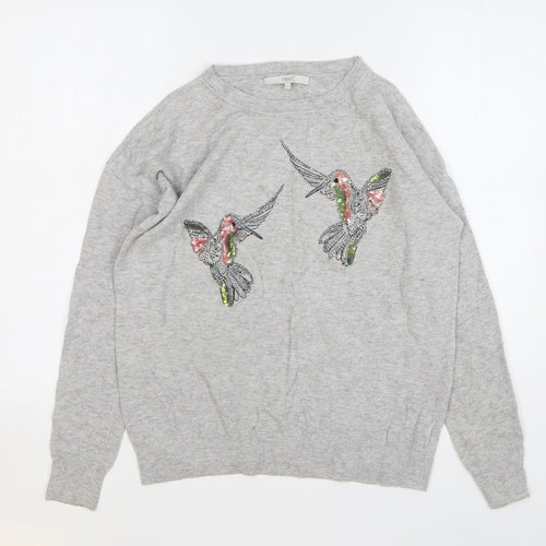 NEXT Womens Grey Round Neck Nylon Pullover Jumper Size 10 - Birds