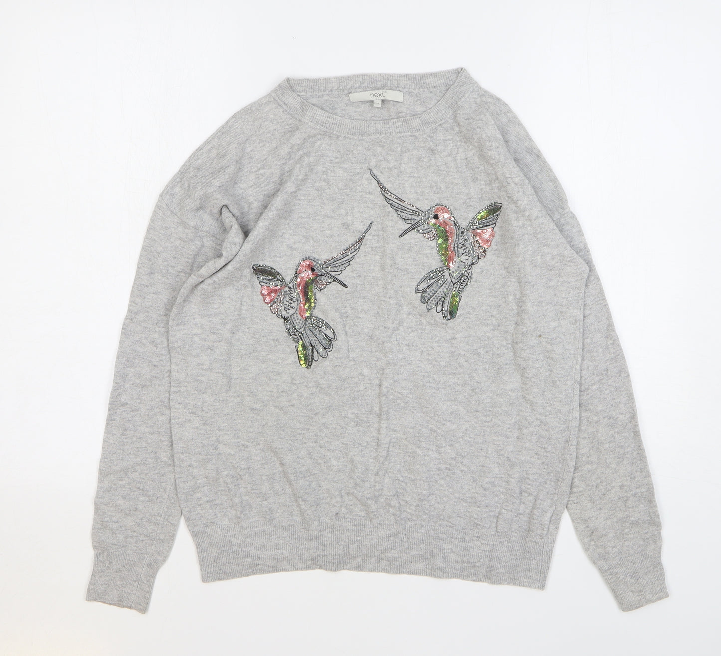 NEXT Womens Grey Round Neck Nylon Pullover Jumper Size 10 - Birds