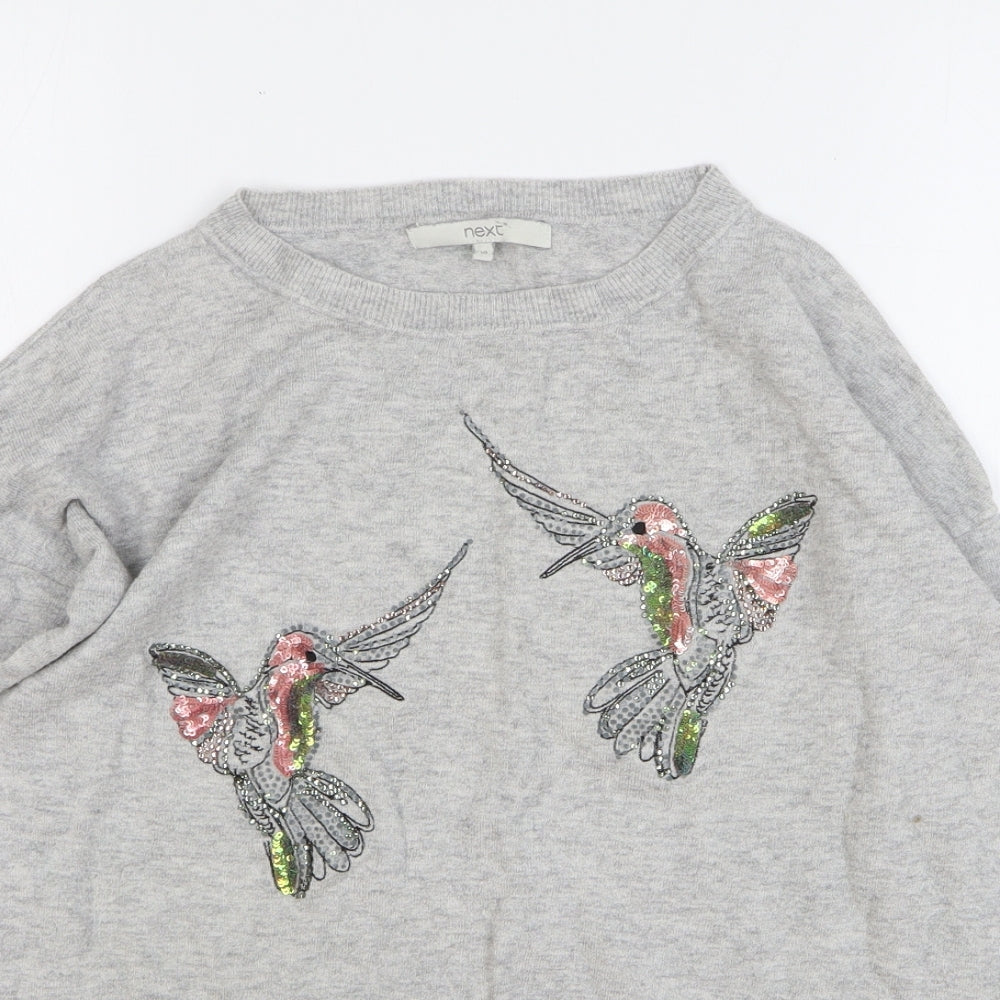 NEXT Womens Grey Round Neck Nylon Pullover Jumper Size 10 - Birds