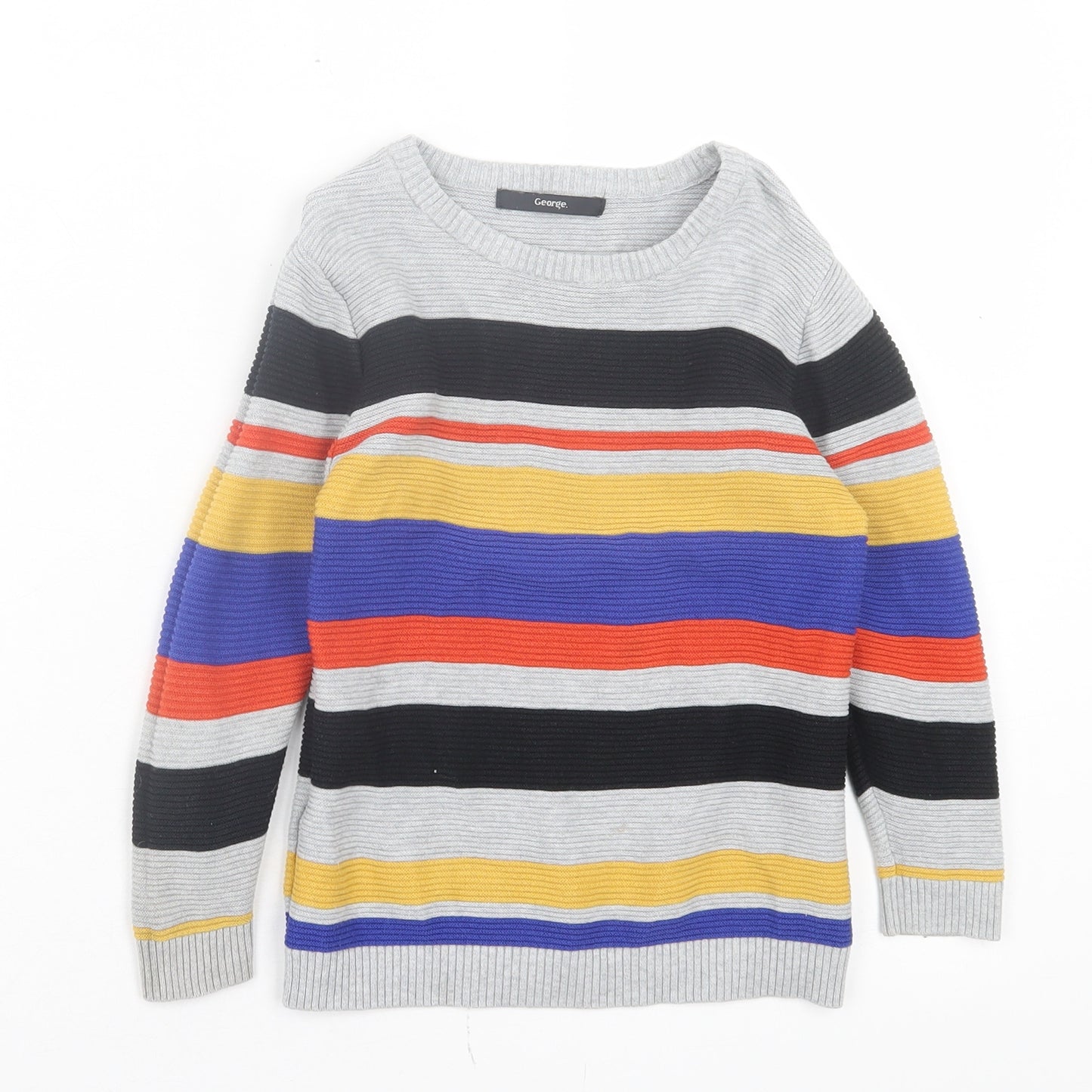 George Boys Multicoloured Crew Neck Striped Cotton Pullover Jumper Size 3-4 Years Pullover