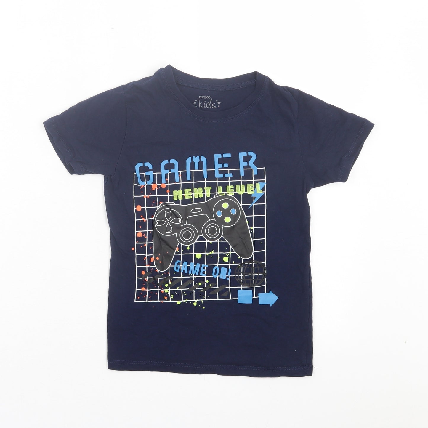 PEP&CO Boys Blue Cotton Basic T-Shirt Size 6-7 Years Crew Neck Pullover - Gamer