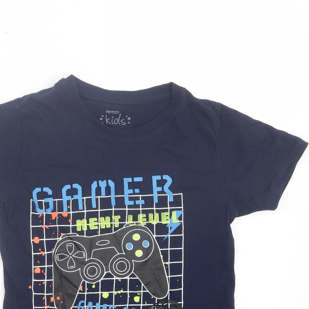 PEP&CO Boys Blue Cotton Basic T-Shirt Size 6-7 Years Crew Neck Pullover - Gamer