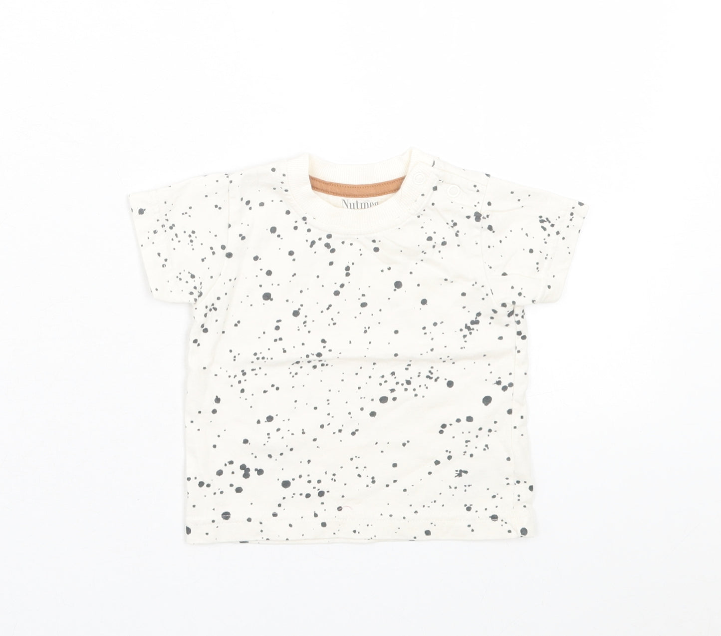 Nutmeg Boys Beige Geometric Cotton Basic T-Shirt Size 3-6 Months Crew Neck Button
