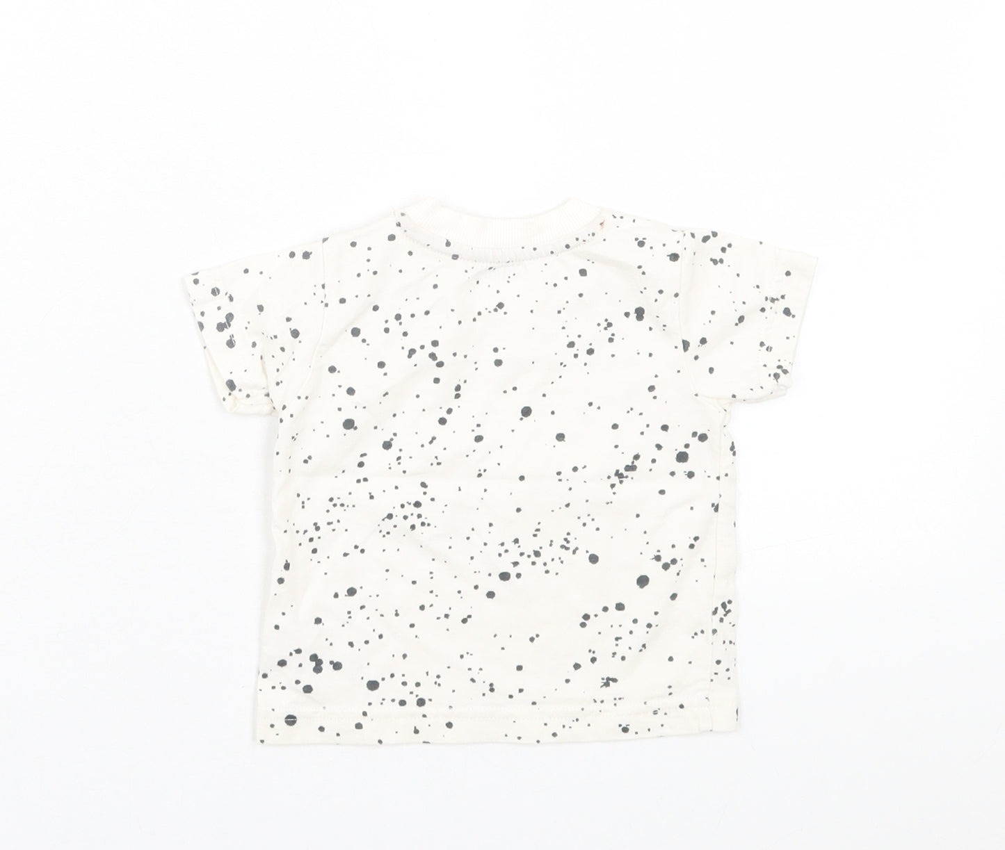 Nutmeg Boys Beige Geometric Cotton Basic T-Shirt Size 3-6 Months Crew Neck Button