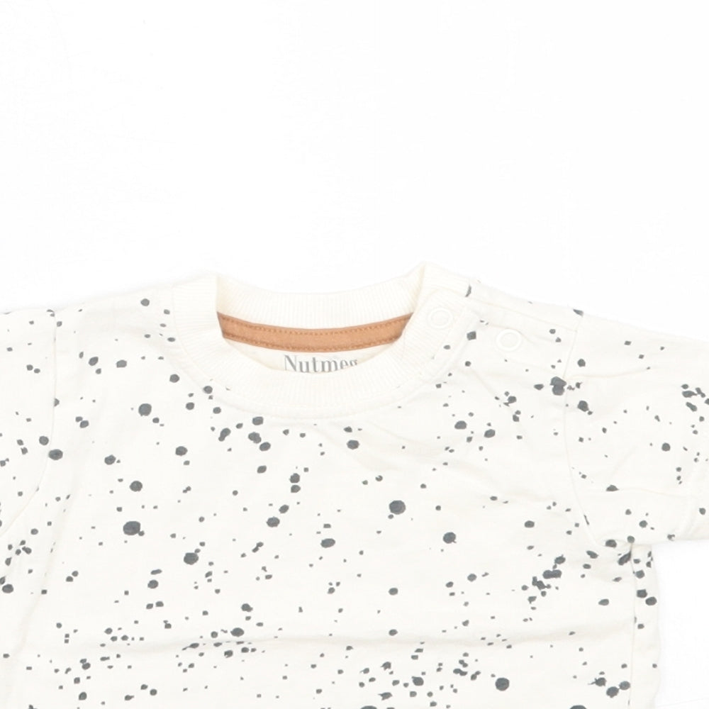 Nutmeg Boys Beige Geometric Cotton Basic T-Shirt Size 3-6 Months Crew Neck Button