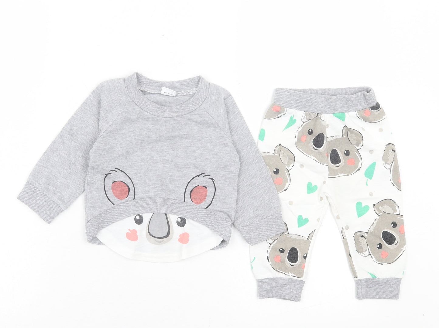 SheIn Girls Grey Geometric Cotton Capri Pyjama Set Size 3-6 Months Pullover - Koala bear Print