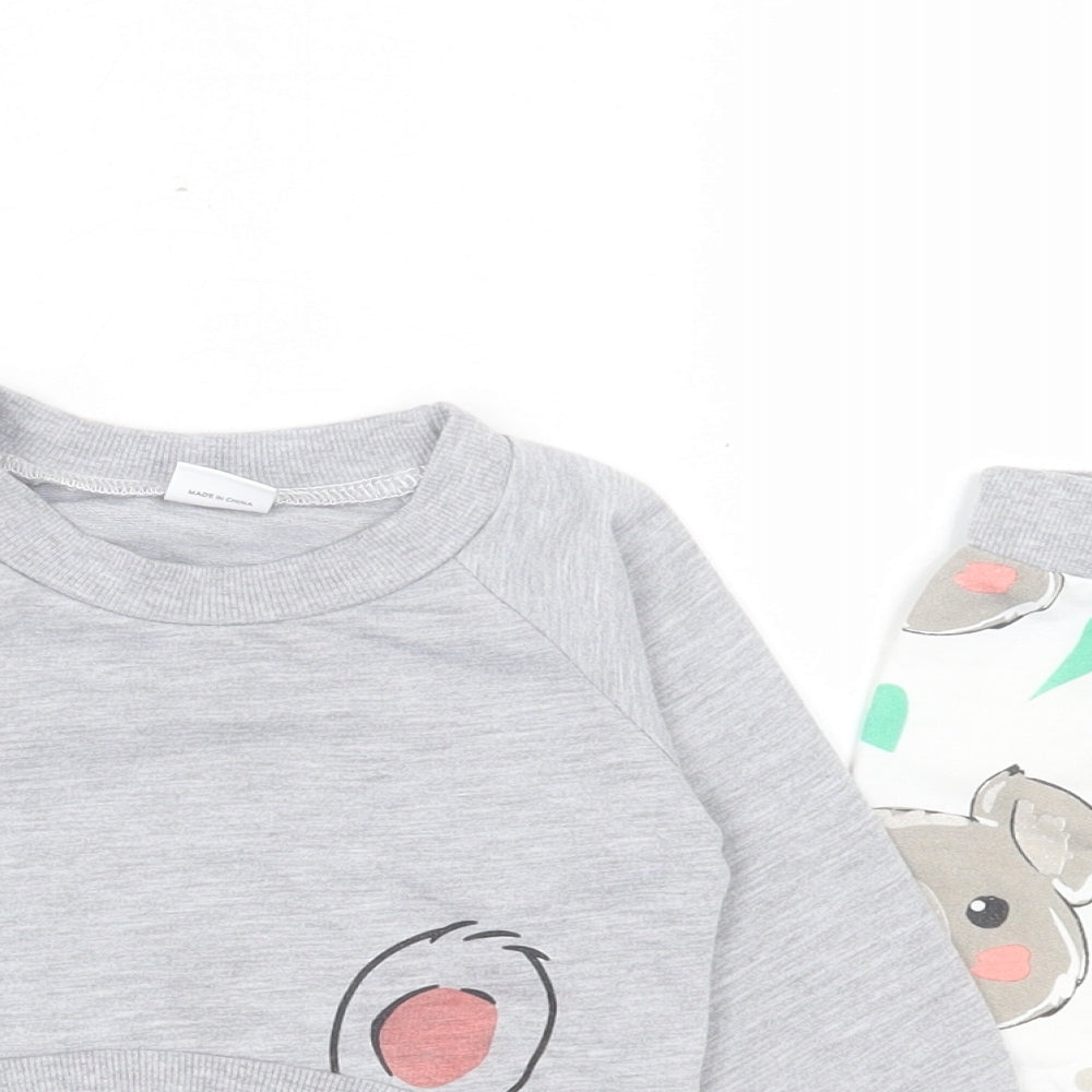 SheIn Girls Grey Geometric Cotton Capri Pyjama Set Size 3-6 Months Pullover - Koala bear Print