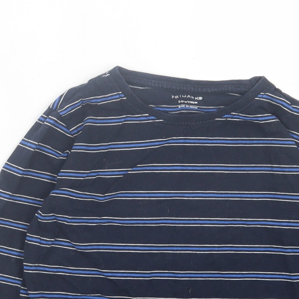 Primark Boys Blue Striped Cotton Basic Casual Size 5 Years Crew Neck Pullover