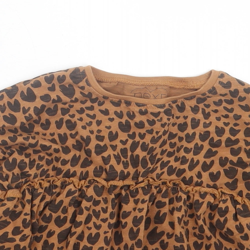 NEXT Girls Brown Geometric Cotton A-Line Size 2 Years Crew Neck Pullover - Heart Print