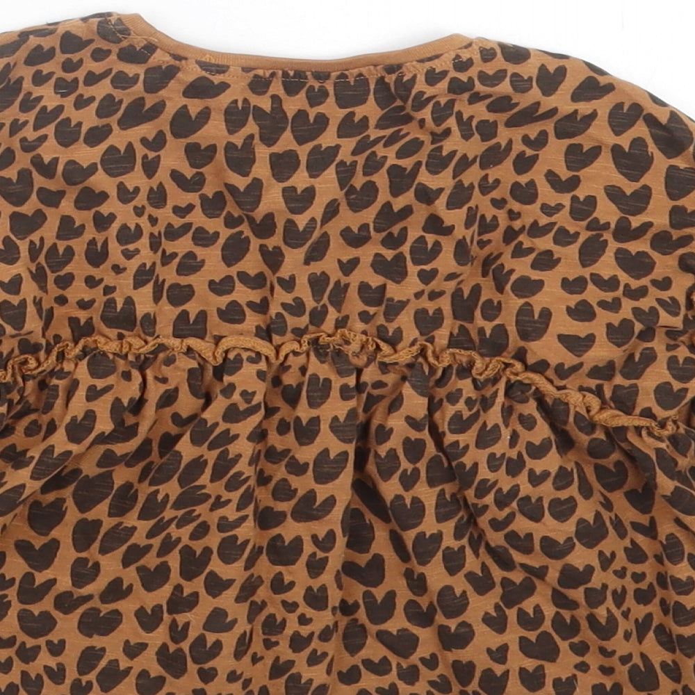 NEXT Girls Brown Geometric Cotton A-Line Size 2 Years Crew Neck Pullover - Heart Print