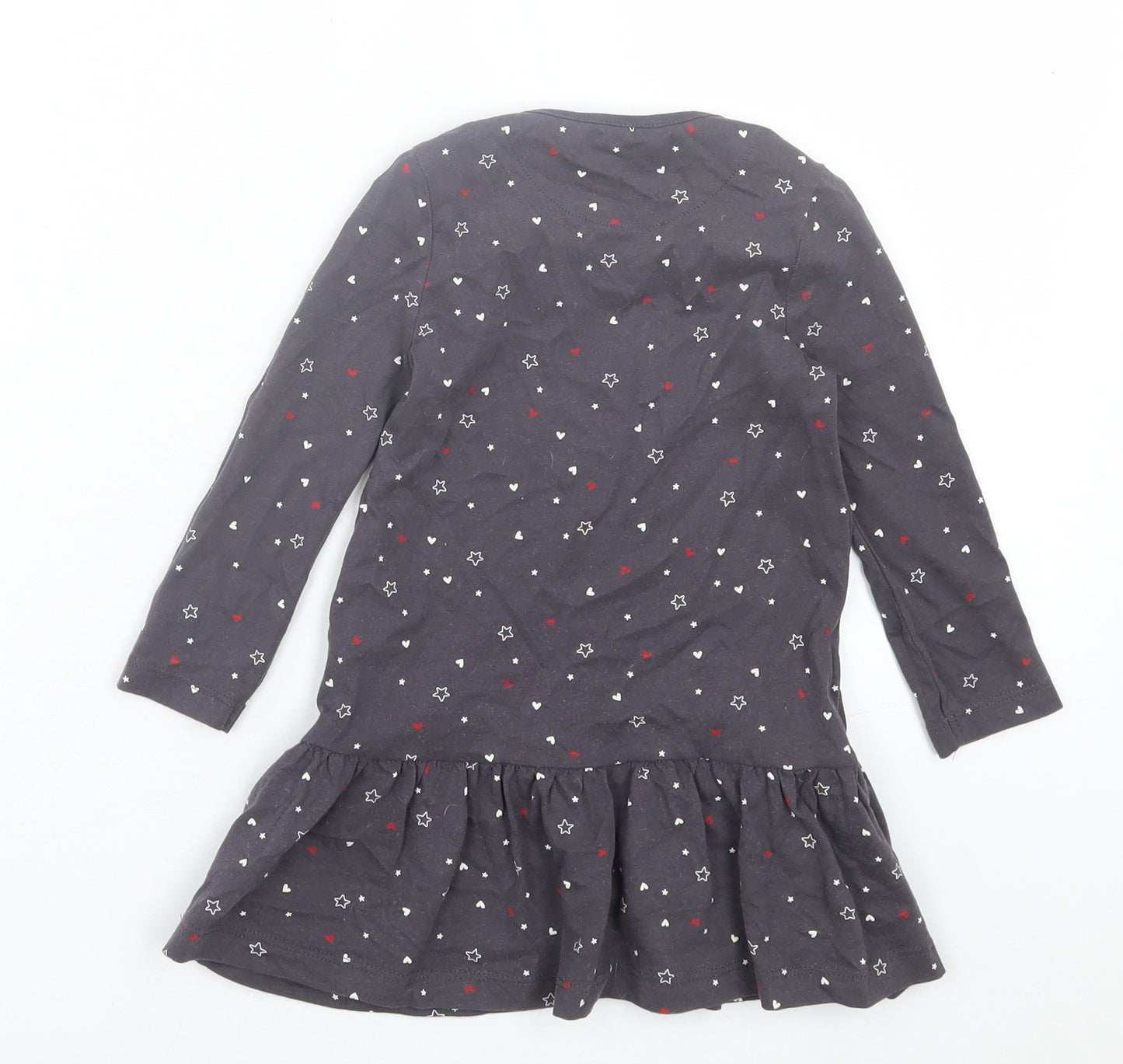 George Girls Grey Geometric Cotton A-Line Size 2 Years Crew Neck Pullover - Heart Print