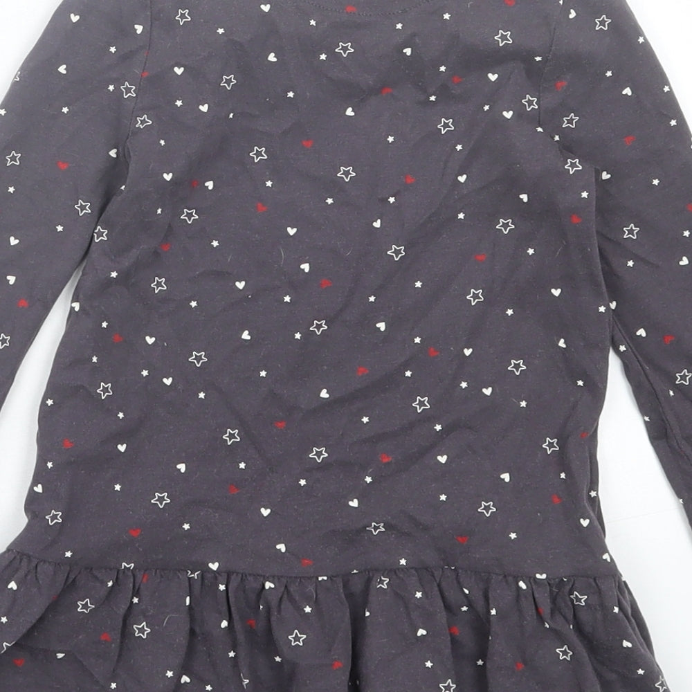 George Girls Grey Geometric Cotton A-Line Size 2 Years Crew Neck Pullover - Heart Print