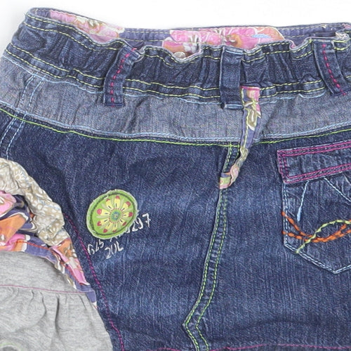 NEXT Girls Blue Geometric Cotton A-Line Skirt Size 2-3 Years Regular Button