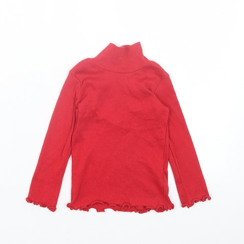 Dunnes Stores Girls Red Cotton Basic Casual Size 12-18 Months High Neck Pullover - Ribbed Fabric