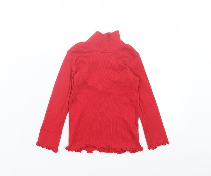 Dunnes Stores Girls Red Cotton Basic Casual Size 12-18 Months High Neck Pullover - Ribbed Fabric