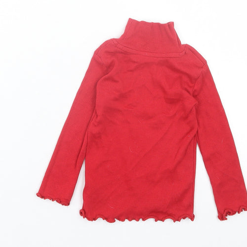 Dunnes Stores Girls Red Cotton Basic Casual Size 12-18 Months High Neck Pullover - Ribbed Fabric