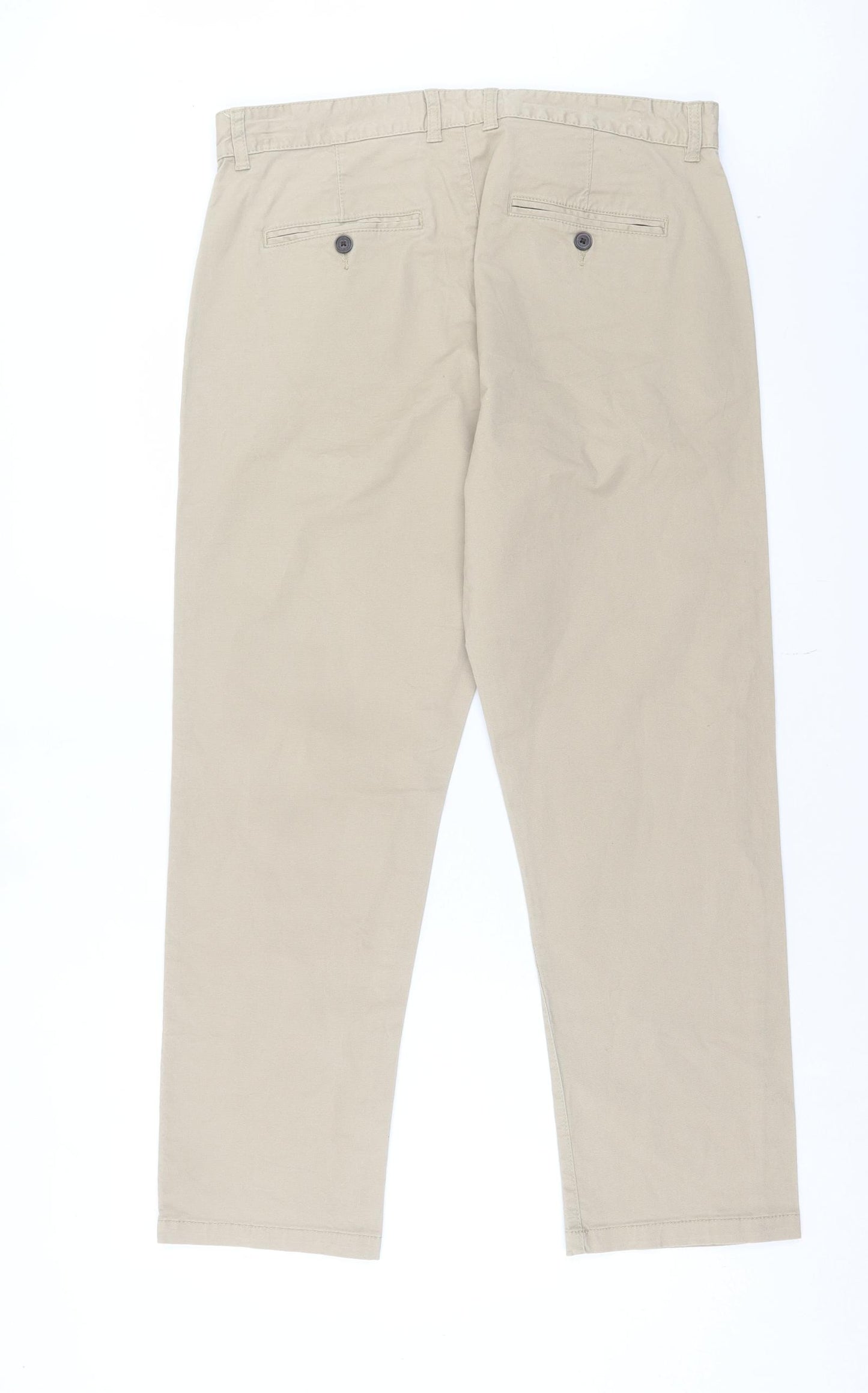 Matalan Mens Beige Cotton Chino Trousers Size 34 in L29 in Regular Button - Short Leg