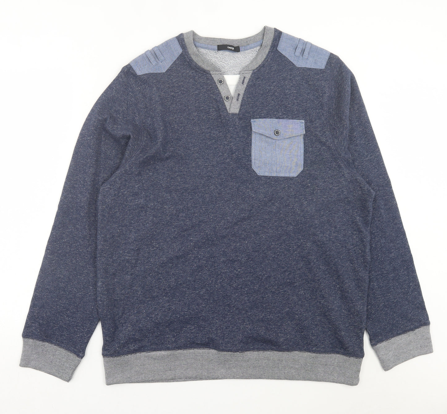 George Mens Blue Cotton Pullover Sweatshirt Size L - Pocket Detail