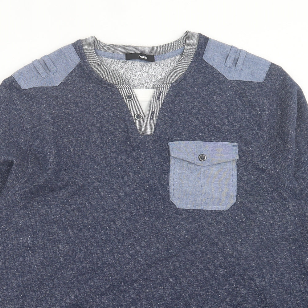 George Mens Blue Cotton Pullover Sweatshirt Size L - Pocket Detail