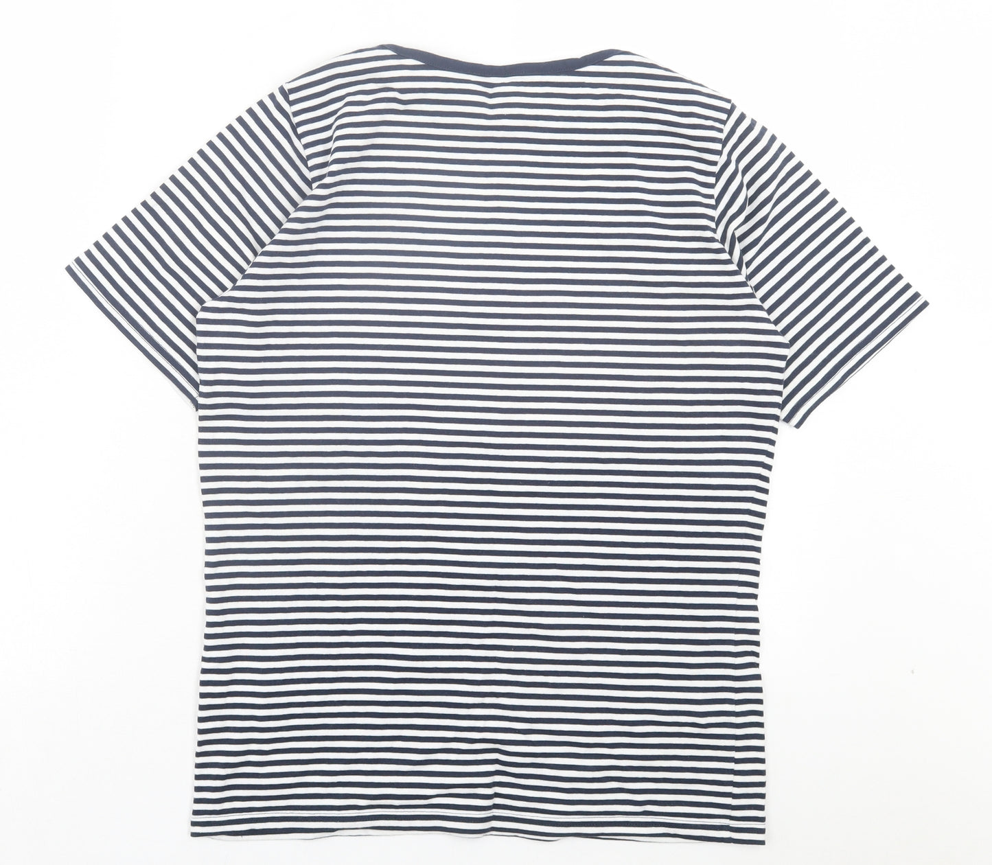 EWM Womens Blue Striped Cotton Basic T-Shirt Size M Crew Neck - Floral Detail