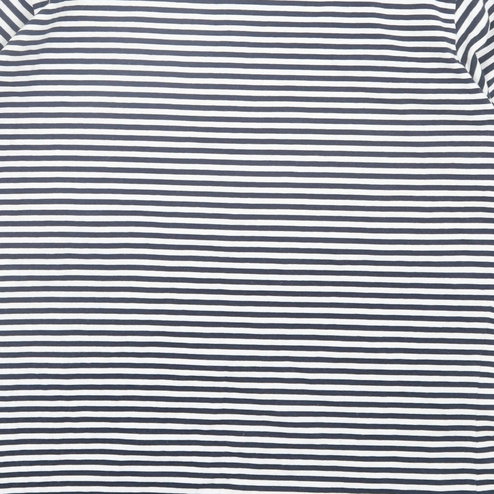 EWM Womens Blue Striped Cotton Basic T-Shirt Size M Crew Neck - Floral Detail