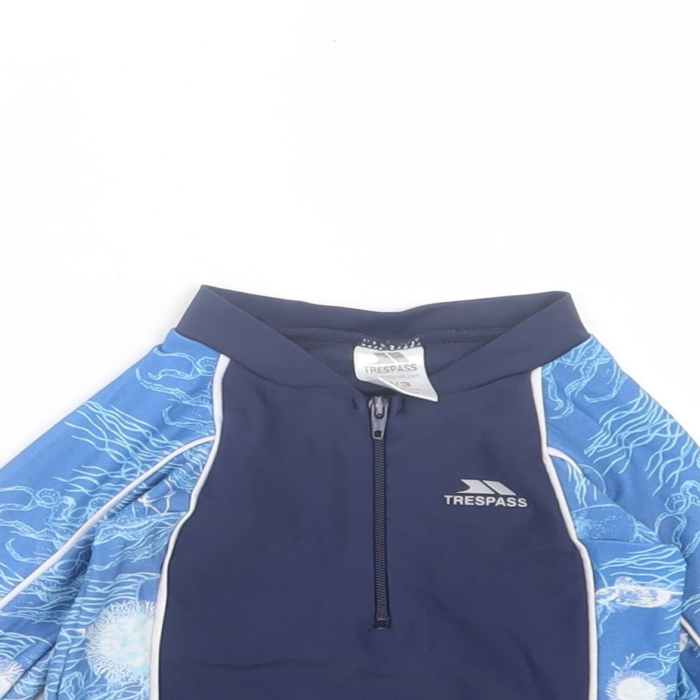 Trespass Boys Black Geometric Polyester Pullover Casual Size 2-3 Years High Neck Zip - Swim Top
