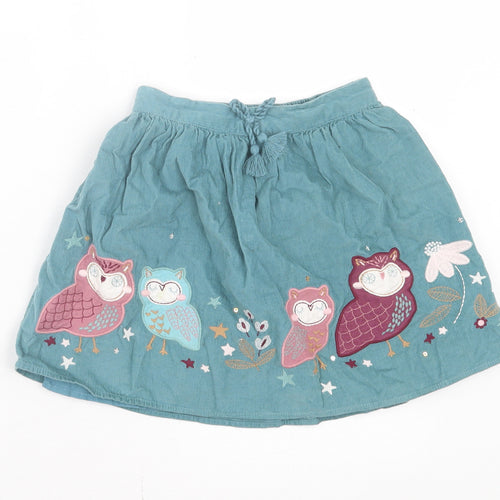 TU Girls Green Cotton A-Line Skirt Size 4-5 Years Regular Pull On - Owls