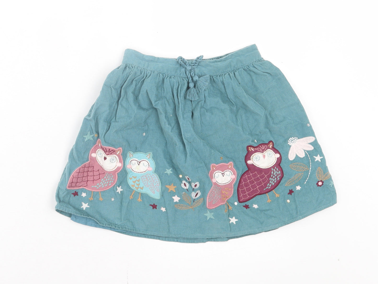 TU Girls Green Cotton A-Line Skirt Size 4-5 Years Regular Pull On - Owls