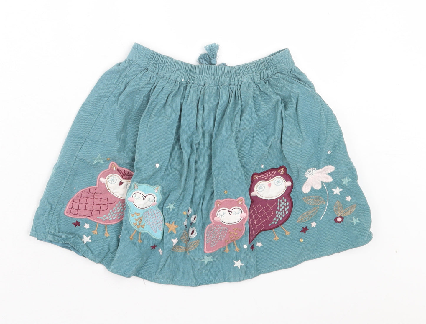 TU Girls Green Cotton A-Line Skirt Size 4-5 Years Regular Pull On - Owls
