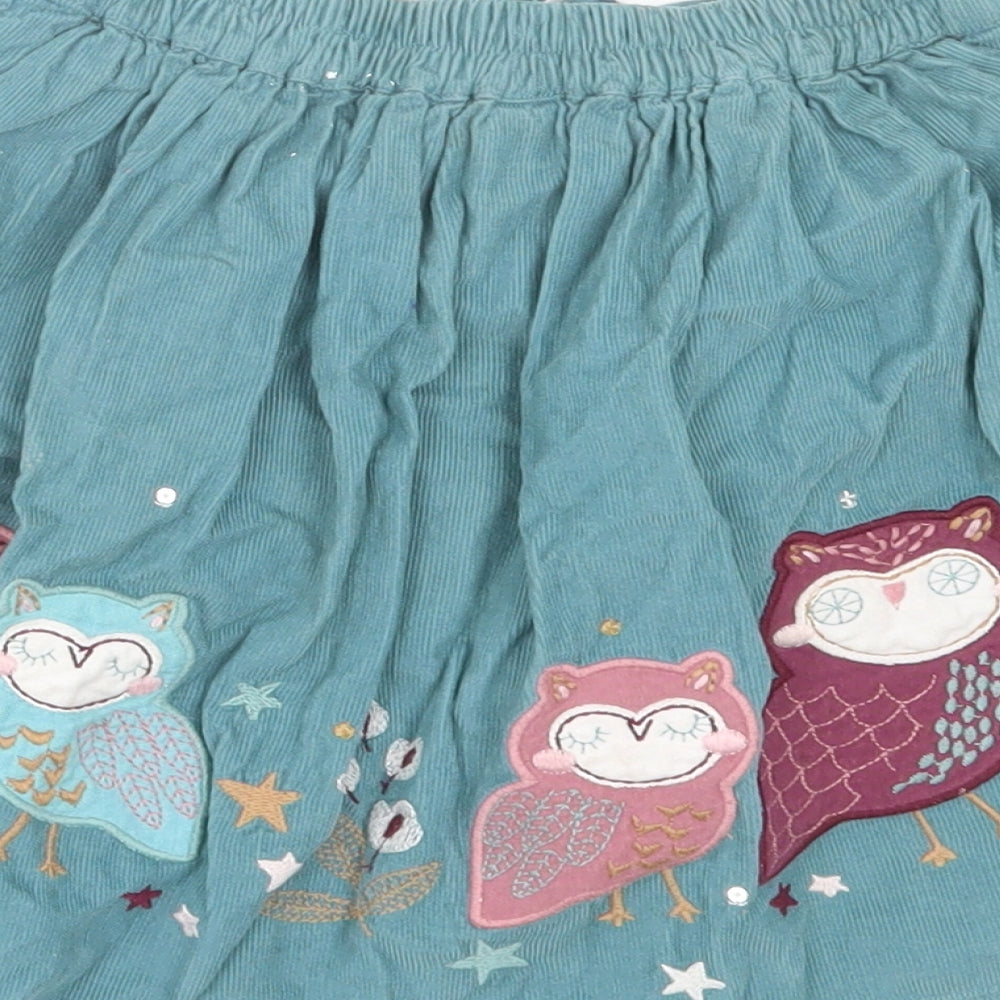TU Girls Green Cotton A-Line Skirt Size 4-5 Years Regular Pull On - Owls