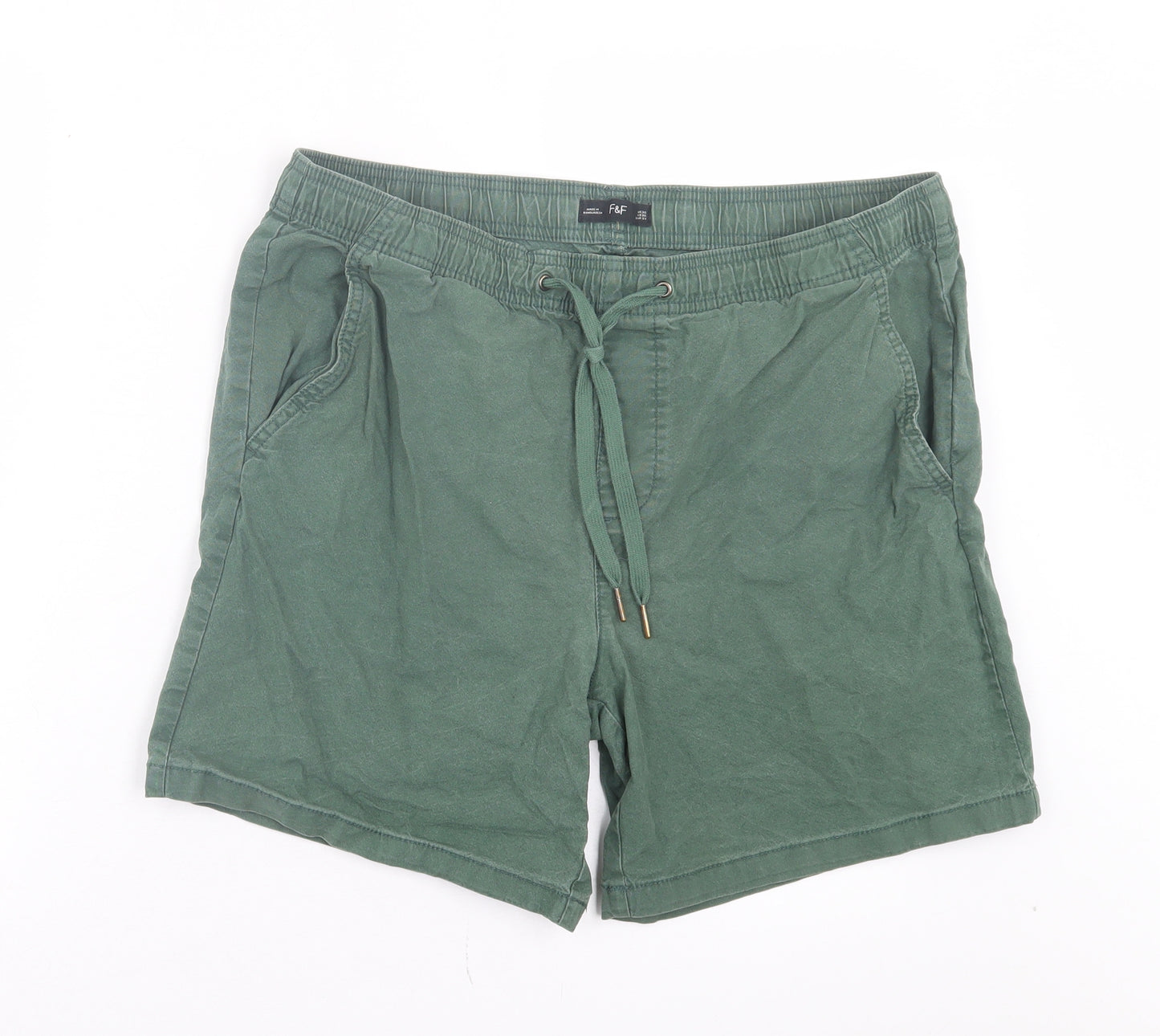 F&F Mens Green Cotton Chino Shorts Size 36 in L6 in Regular Drawstring