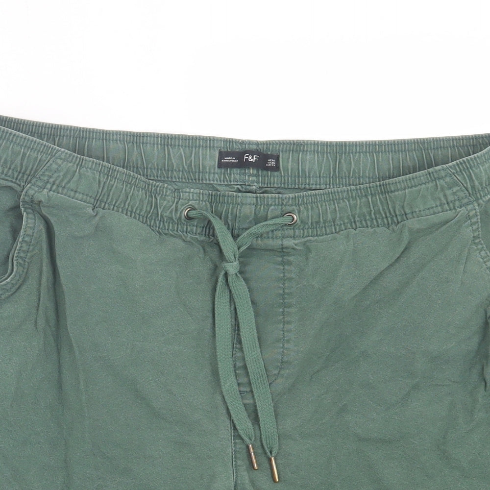 F&F Mens Green Cotton Chino Shorts Size 36 in L6 in Regular Drawstring