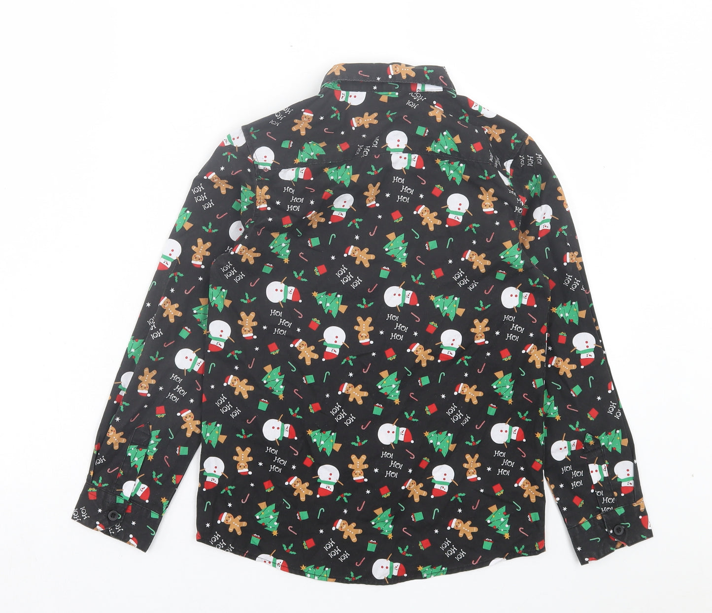 pep&co Boys Black Geometric Cotton Basic Button-Up Size 8-9 Years Collared Button - Christmas