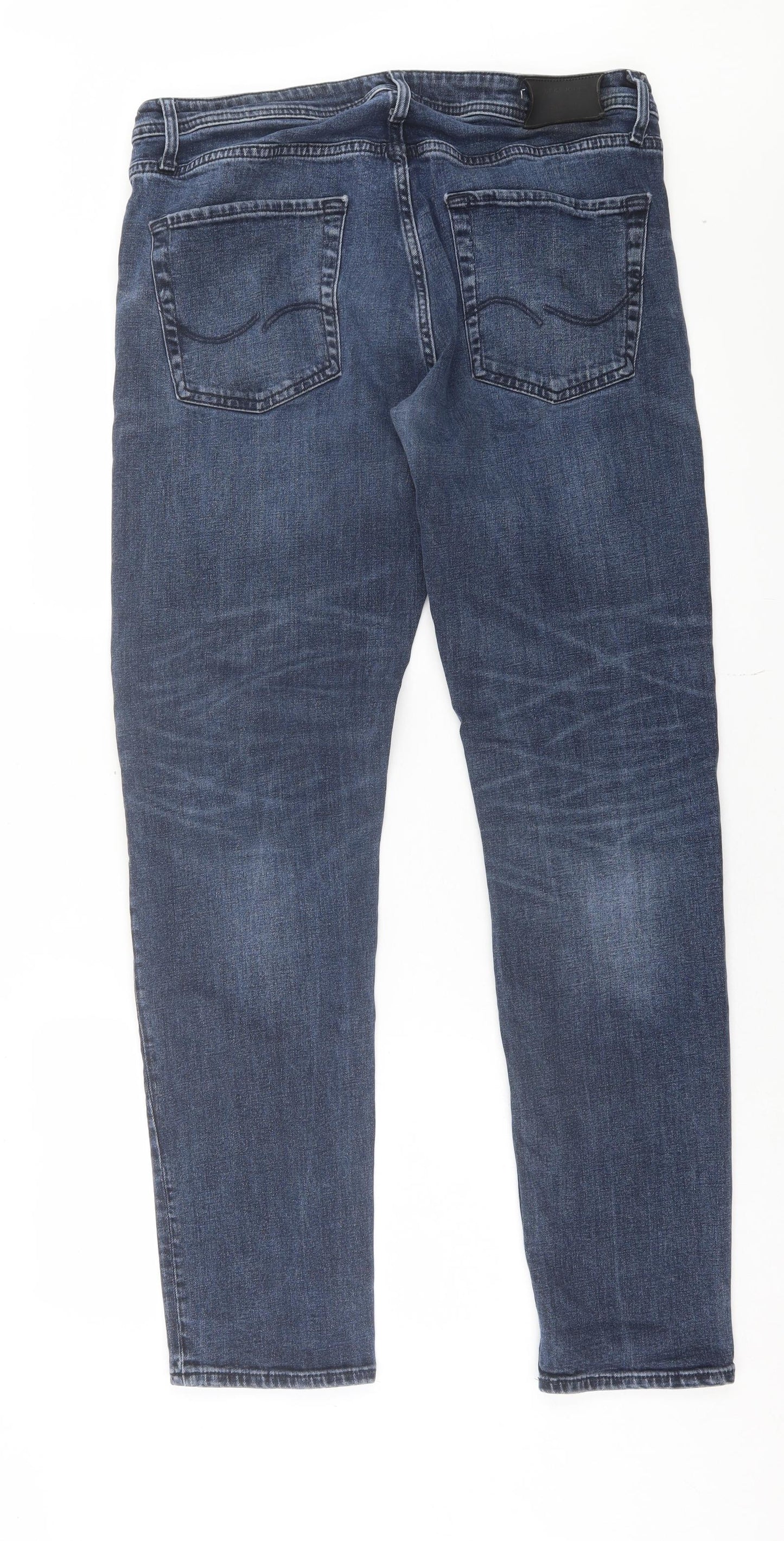 JACK & JONES Mens Blue Cotton Straight Jeans Size 34 in L34 in Regular Button