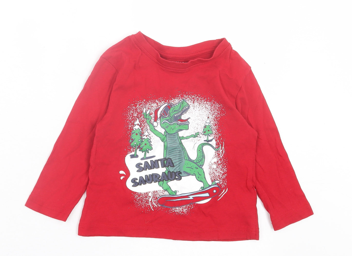 Primark Boys Red Cotton Basic Casual Size 2 Years Crew Neck Pullover - SantaSauraus