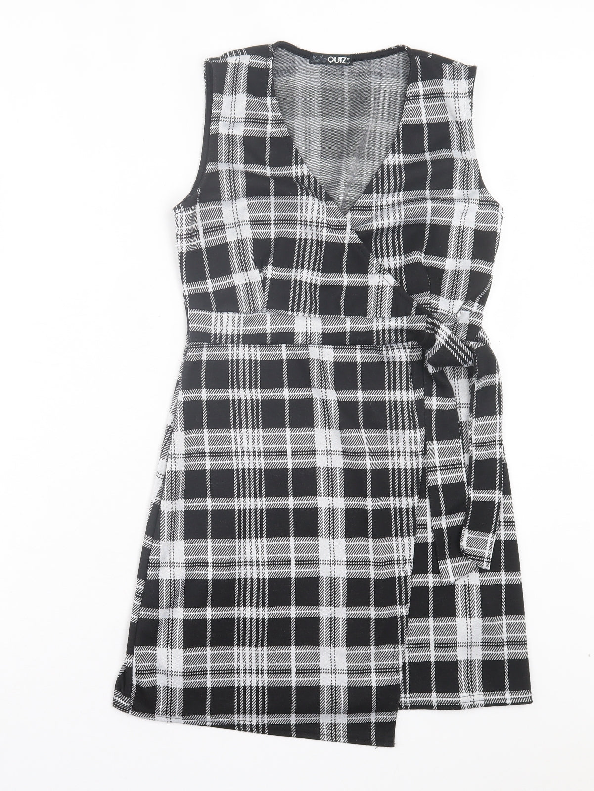 Quiz Womens Grey Plaid Polyester Wrap Dress Size 10 V-Neck Pullover - Tie At Side