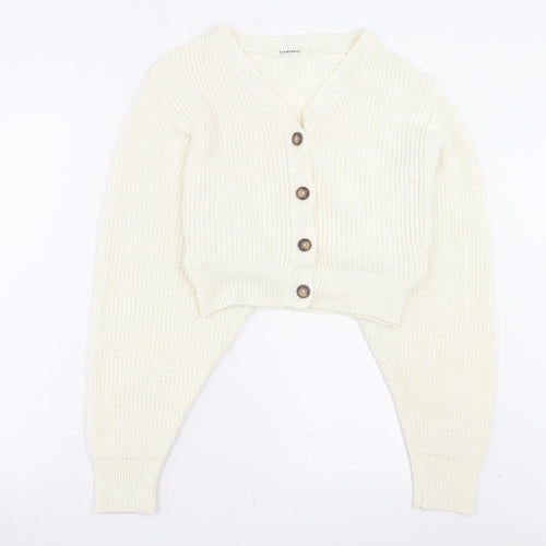 Glamorous Womens Ivory V-Neck Acrylic Cardigan Jumper Size 10