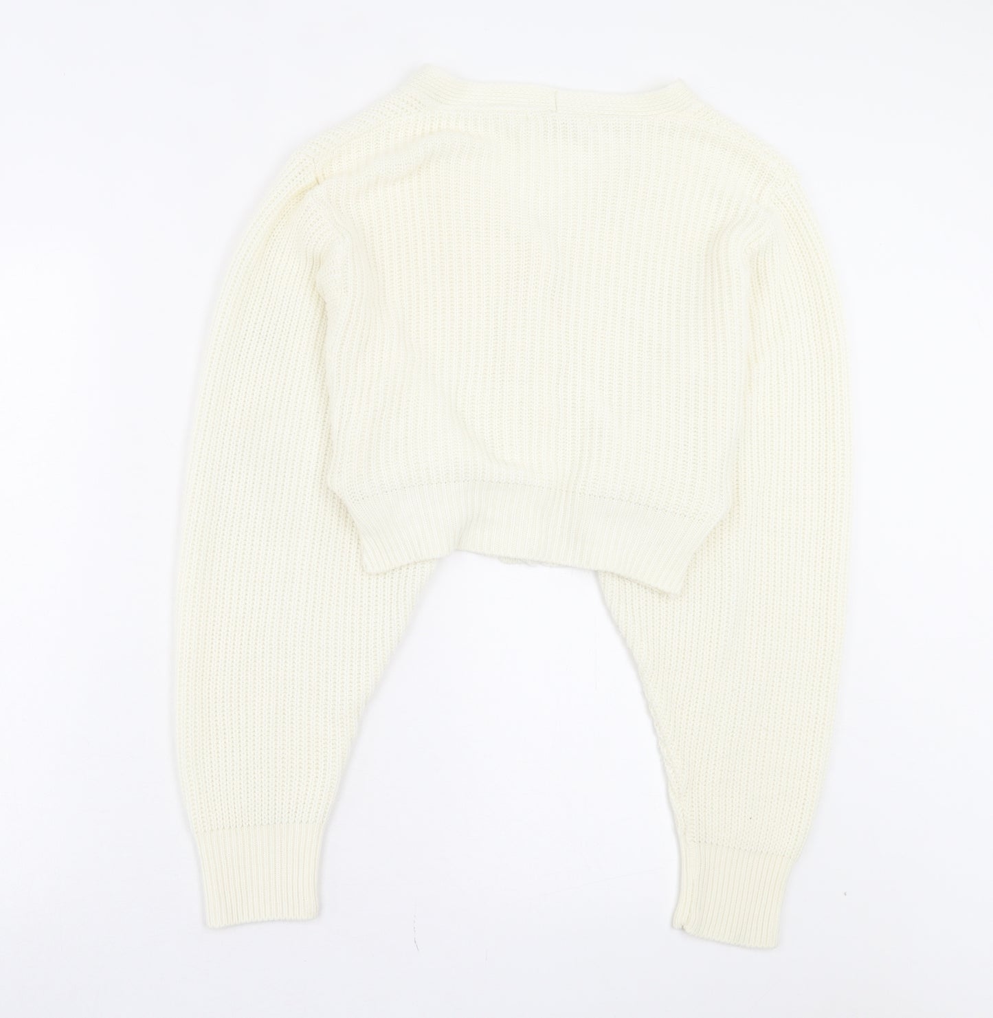 Glamorous Womens Ivory V-Neck Acrylic Cardigan Jumper Size 10