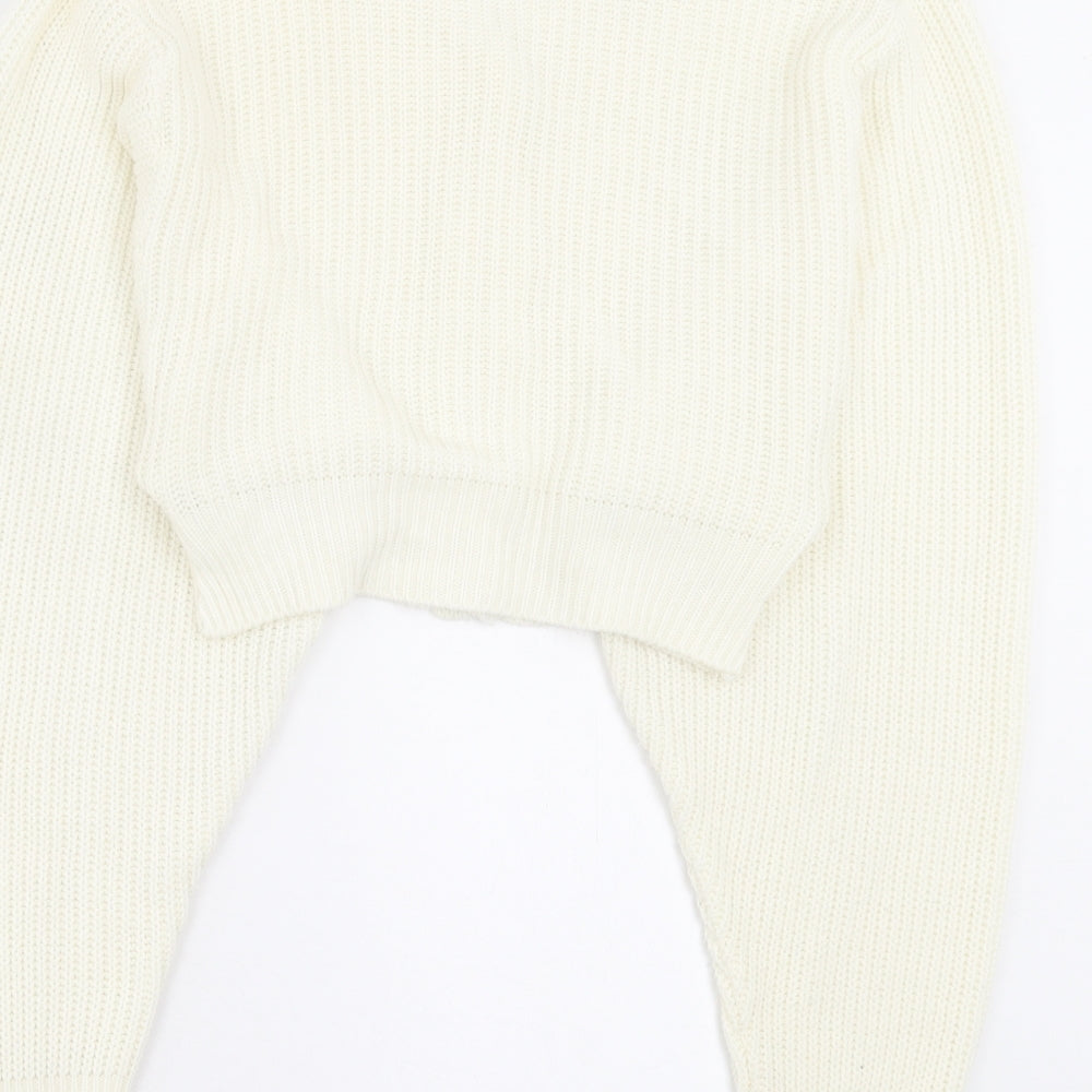 Glamorous Womens Ivory V-Neck Acrylic Cardigan Jumper Size 10