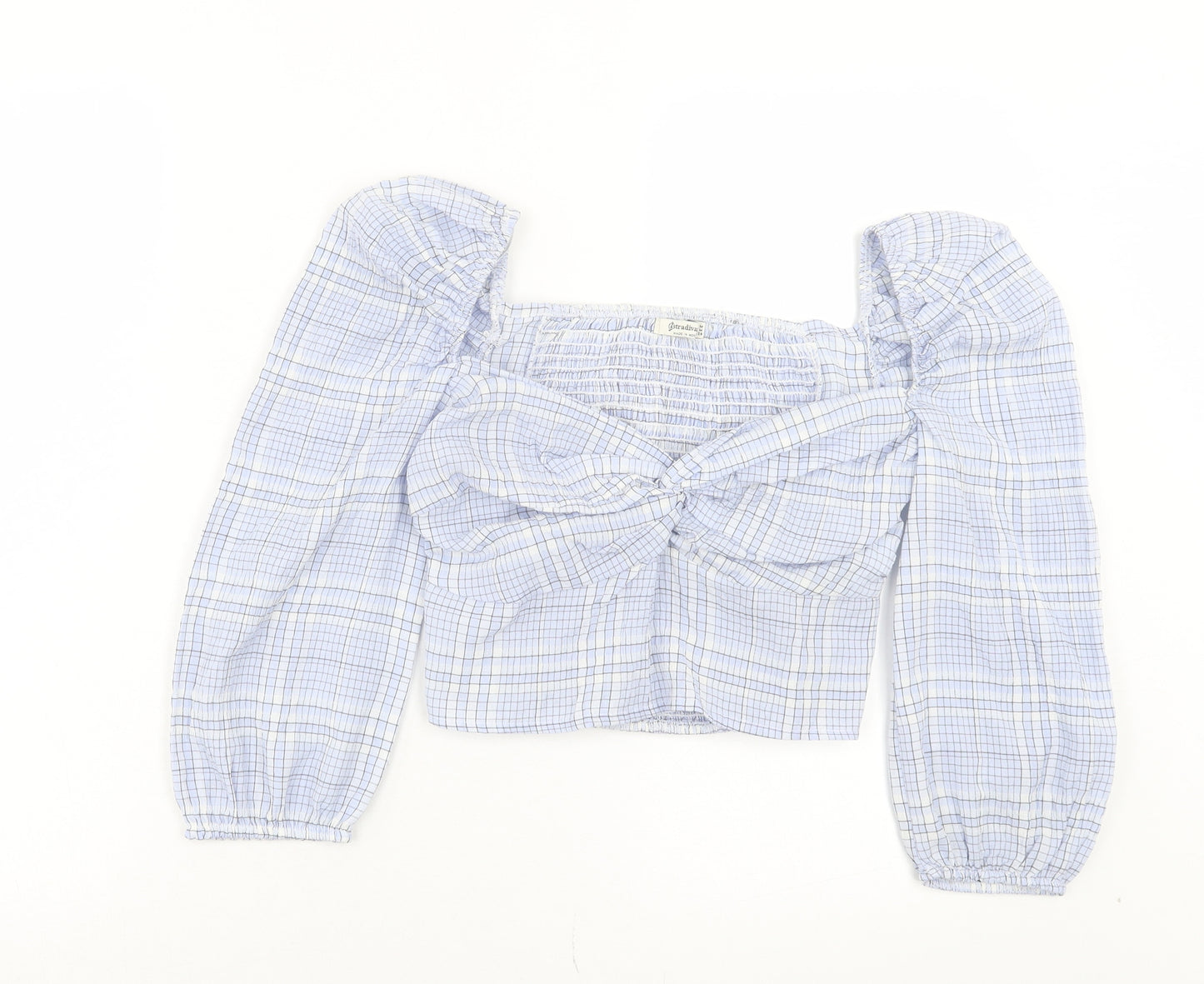 Stradivarius Womens Blue Plaid Cotton Cropped Blouse Size M Sweetheart - Twist Front