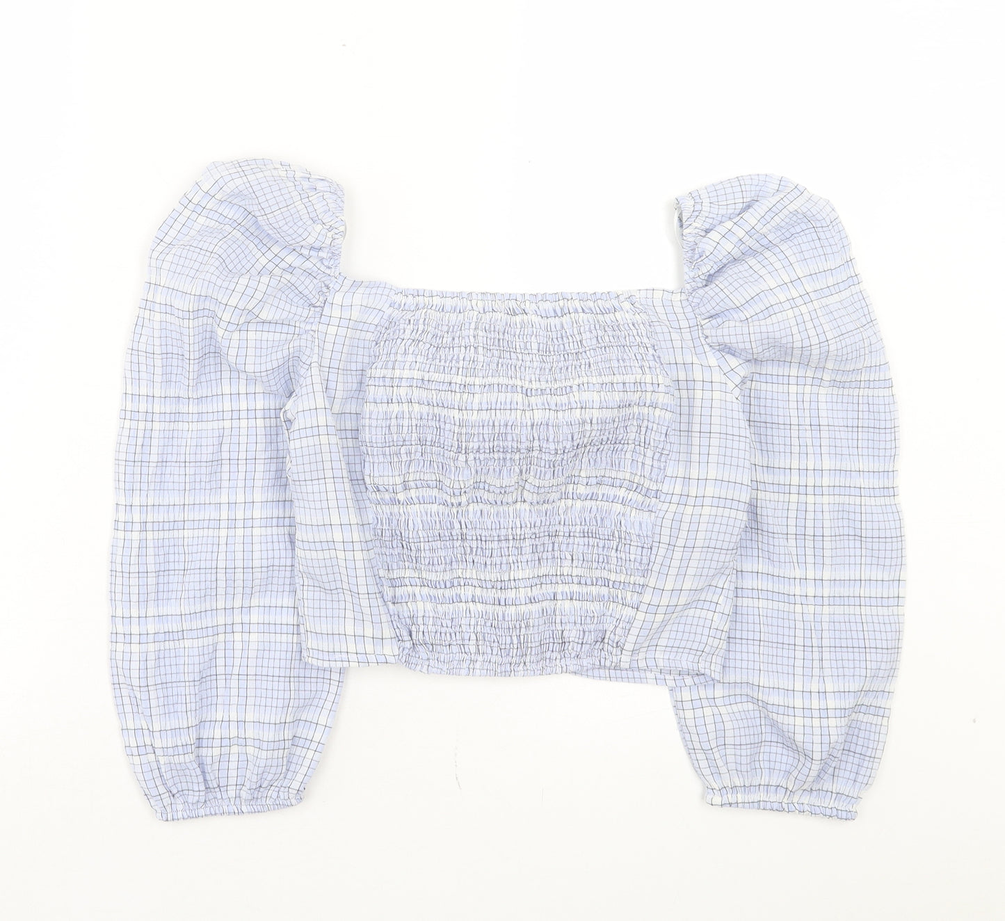 Stradivarius Womens Blue Plaid Cotton Cropped Blouse Size M Sweetheart - Twist Front